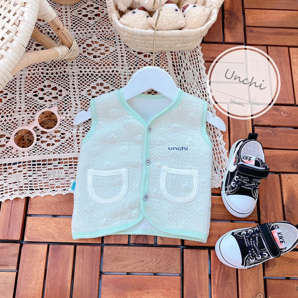 Áo gile xốp trần bông thu đông Unchi cài thẳng cho bé phối túi  (5-13kg)