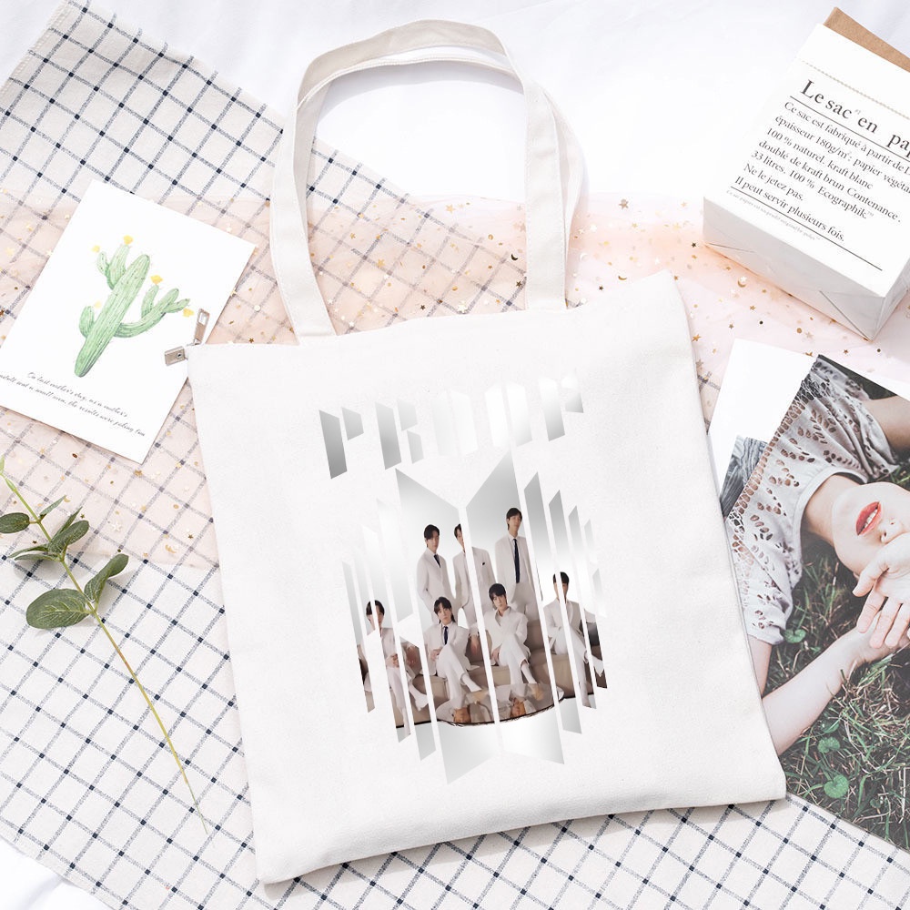 Ba Lô Canvas Màu Trắng Đen In Hình BTS