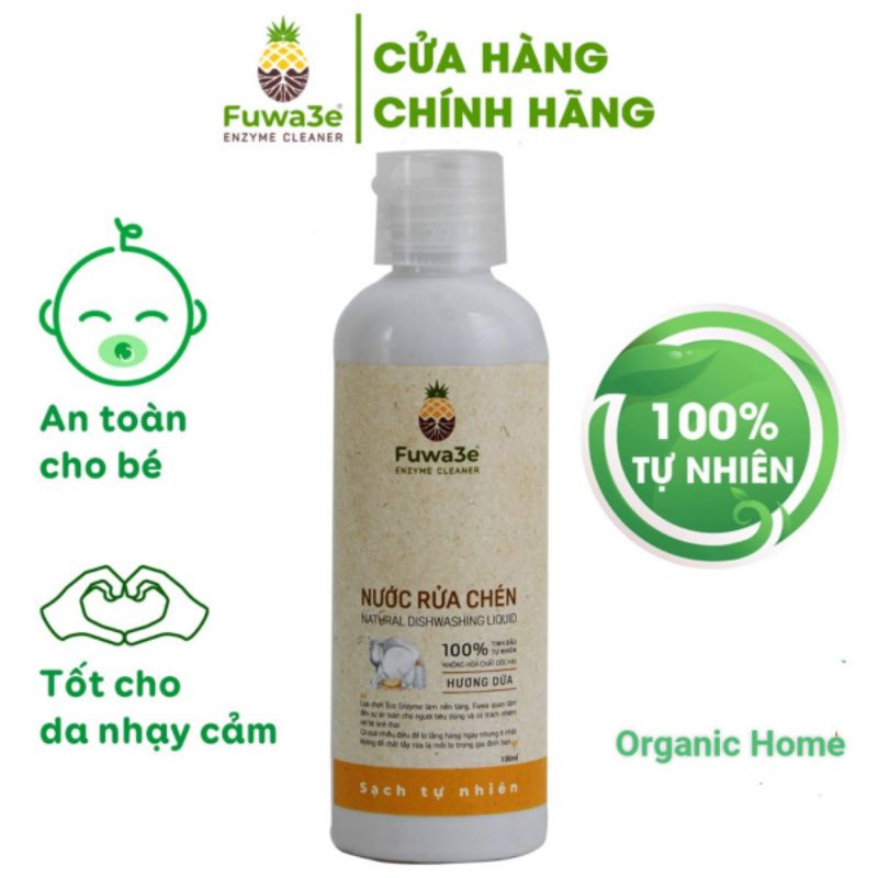 Nước Rửa Chén Hữu Cơ Fuwa3e Organic Enzyme Sinh Học 100ml an toàn cho bé bảo vệ da tay