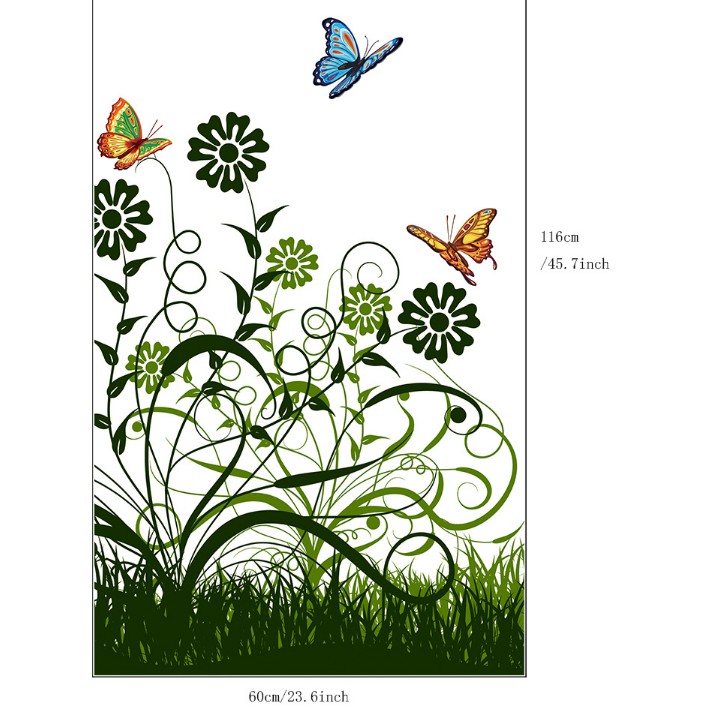 Decal dán kính cao cấp - Mẫu Hoa bướm Xanh Lá ( 60x116 )