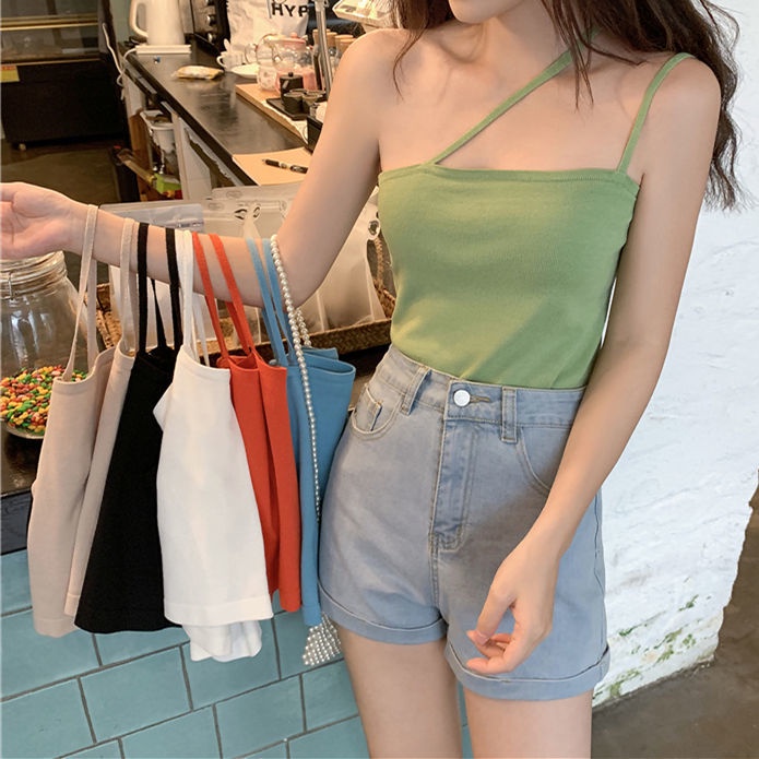 Women tank tops French-style croptop vest Women's summer outer wear inner match design sense niche short top hot girls strapless ins trendy