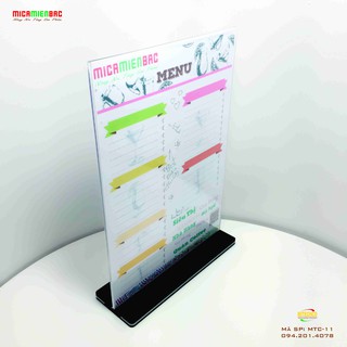 Menu Mica Để Bàn A4 Chữ T đế đen trắng chắt liệu mica Đài Loan