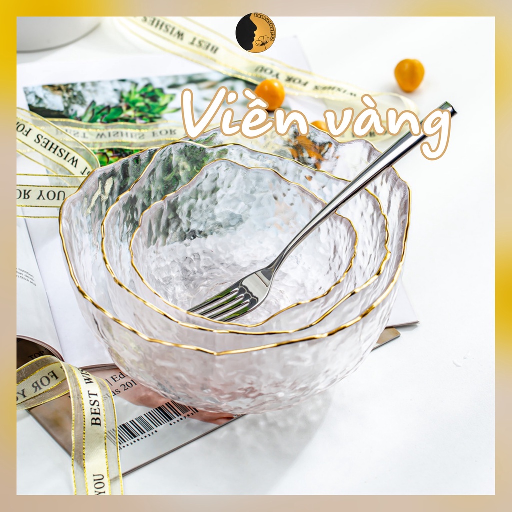 Tô Thủy Tinh TAMUSHOP92 Bát Thủy Tinh Cao Cấp To Đựng Chè Salad Viền Vàng BT001