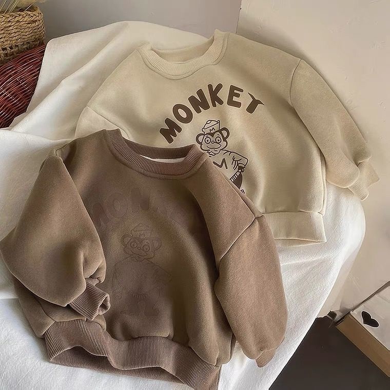 Áo Sweater Tay Dài Chất Nỉ Dày Dặn In Họa Tiết Hoạt Hình Phong Cách Hàn Quốc Thời Trang Mùa Thu Cho Bé Trai Và Gái