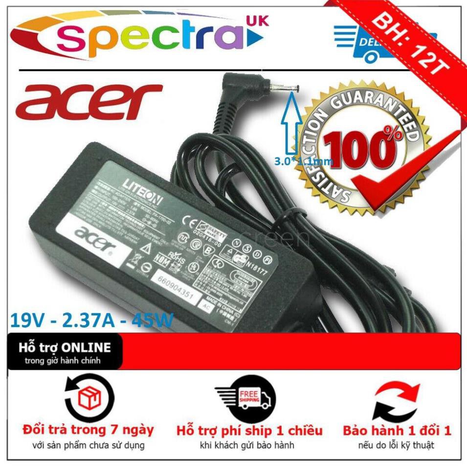 Sạc laptop Acer 19V - 2.37A - 45W chân nhỏ, sạc acer 45w, sạc acer 19v
