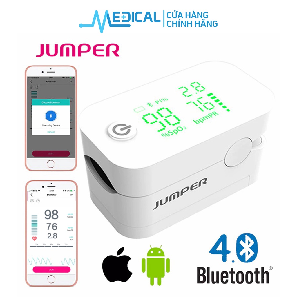 Máy đo nồng độ oxy máu SPO2, PR, PI JUMPER JPD-500G màn hình led kết nối bluetooth - MEDICAL