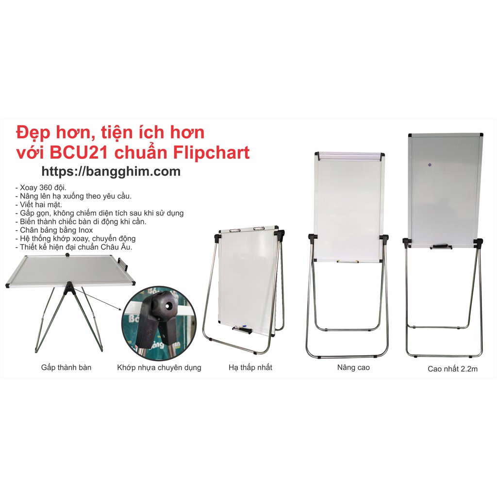 Bảng Flipchart chuyên dụng viết bút lông, nhiều tính năng, gấp gọn, điều chỉnh cao thấp,xoay 360, khung nhôm chân inox
