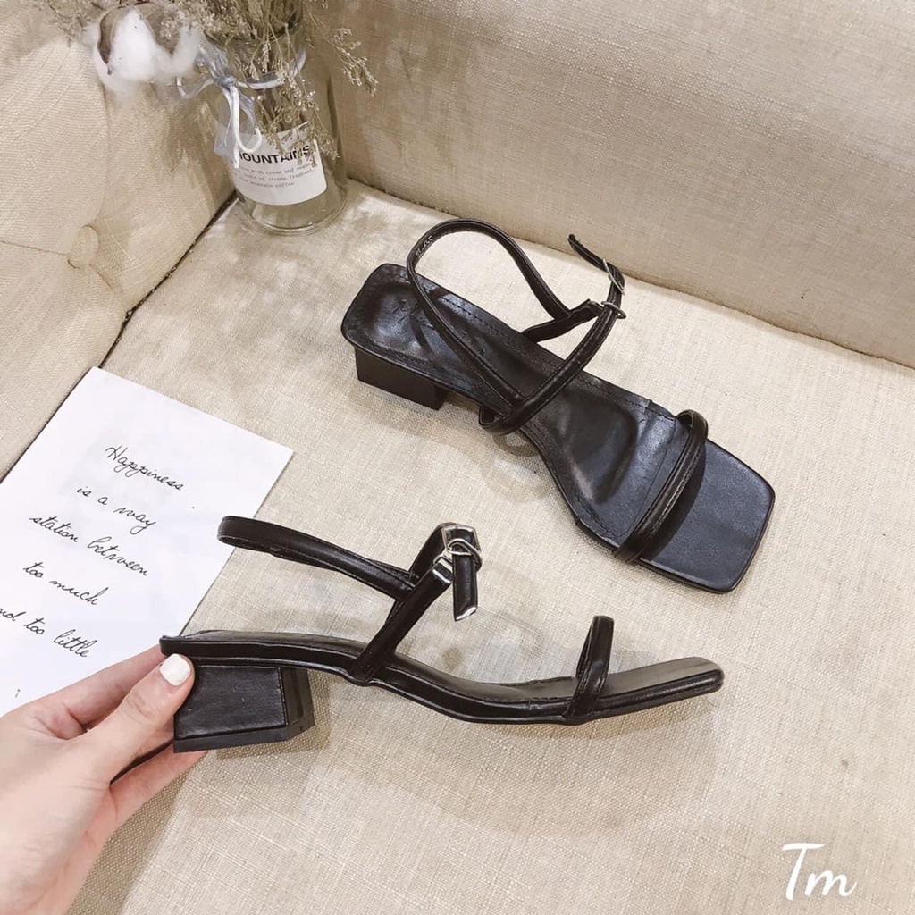 Sandal nữ gót 2cm quai ngang, Giày sandal nữ mũi vuông quai dây thời trang du lịch đi chơi siêu xinh
