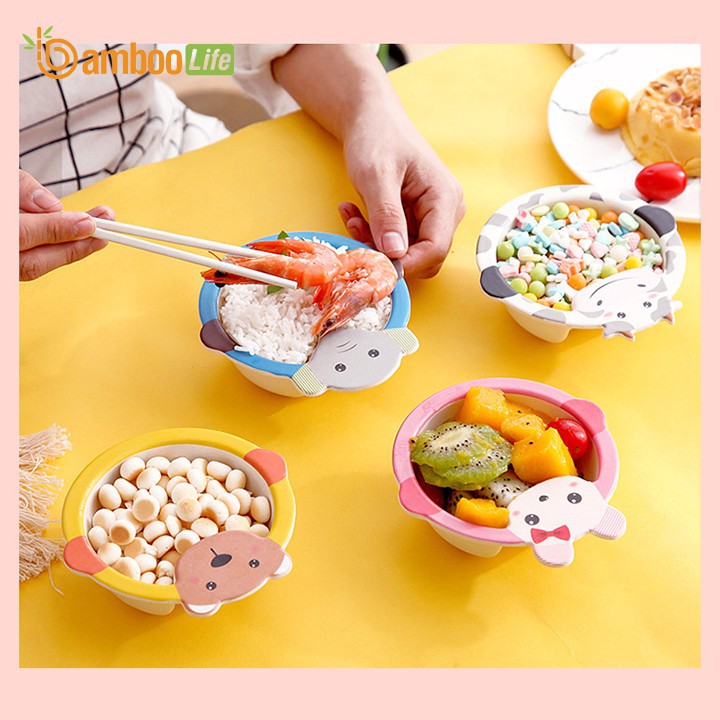 Bát ăn dặm sợi tre cho bé, chén ăn dặm cho bé hình thú đáng yêu