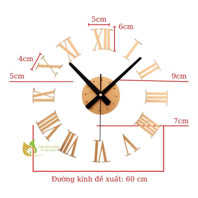 Đồng hồ dán tường DIY số La Mã thiết kế 3D độc đáo – Có 3 màu sắc lựa chọn – ĐK 60 cm