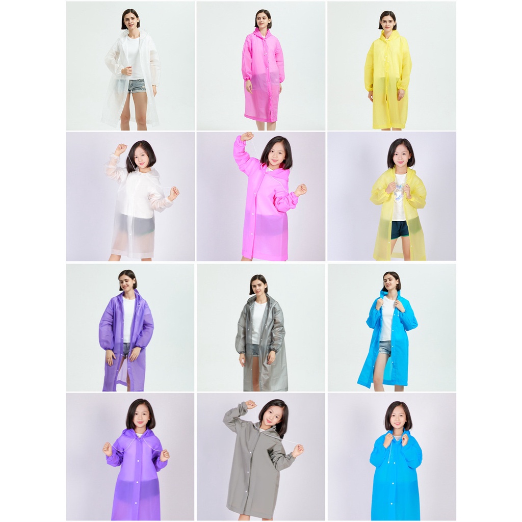 Áo Mưa Trong Suốt Tay Dài Có Mũ Trùm Cài Nút Có Thể Tái Sử Dụng Cho Người Lớn
