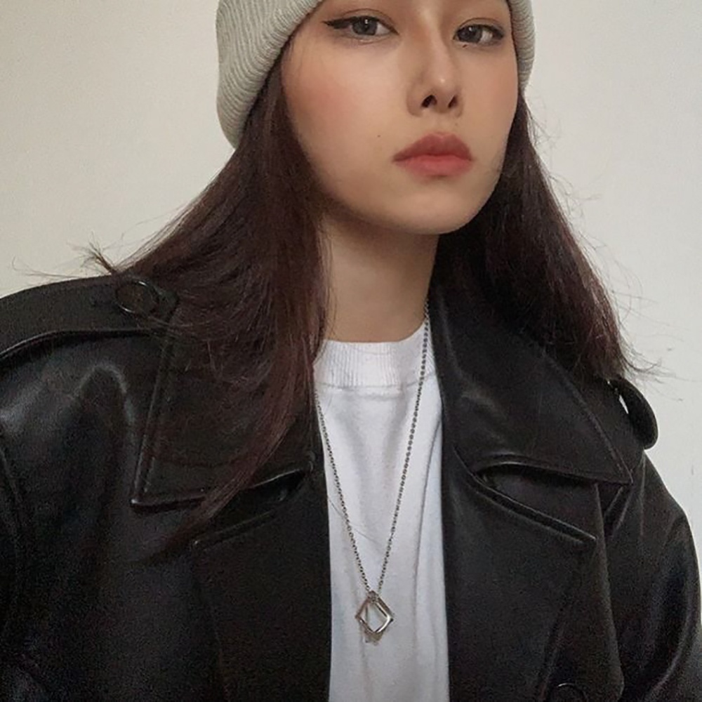 Vòng cổ sợi xích mặt hình học phong cách punk đơn giản thời trang cho nam và nữ