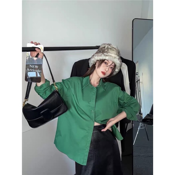 Sơmi Za Xanh lá đậm highfashion ( cúc áo random)