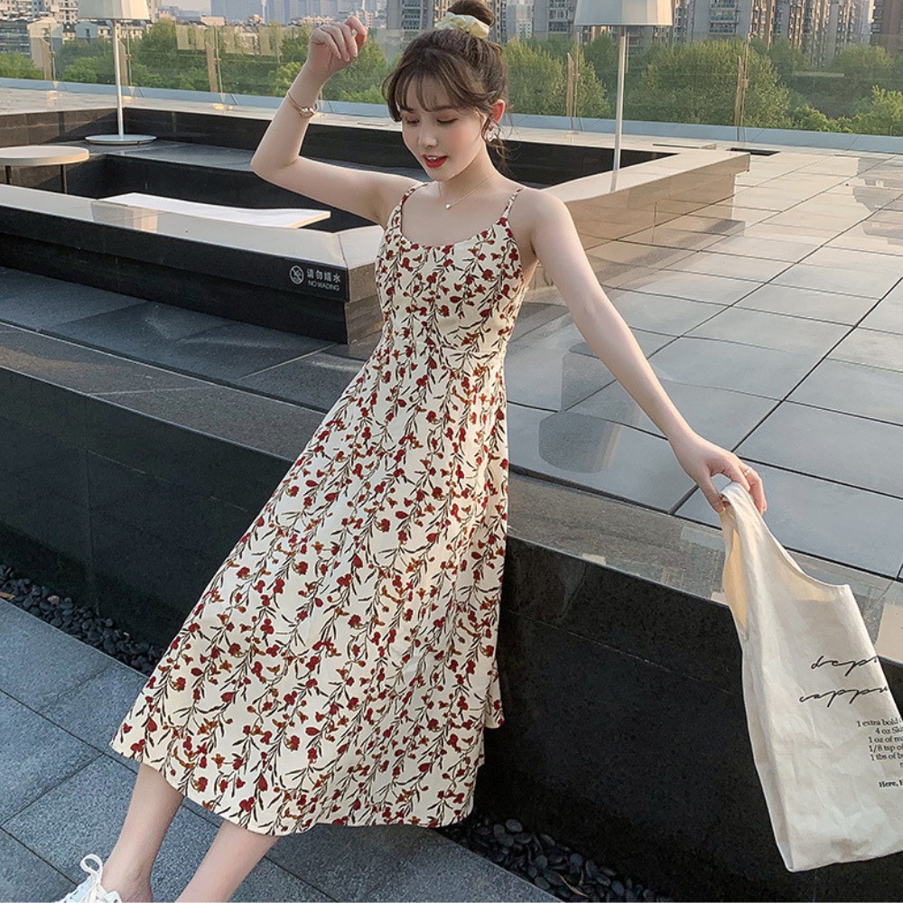 Đầm nữ , đầm voan hai dây tiểu thư họa tiết hoa nhí dáng dài phong cách Hàn Quốc ATILA.SHOP | BigBuy360 - bigbuy360.vn