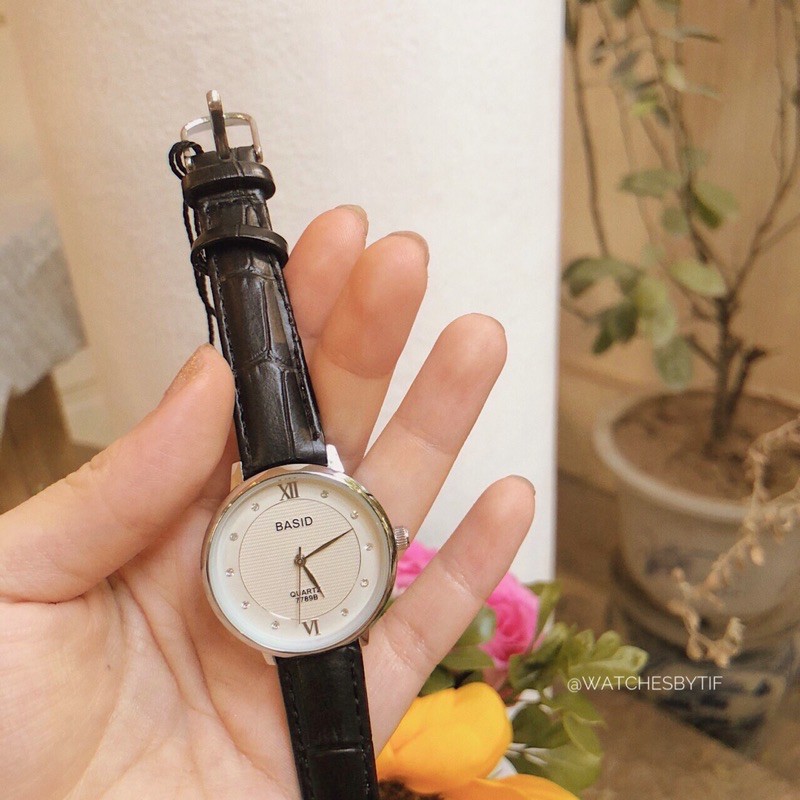 [KÈM VIDEO] Đồng hồ nam nữ BASID ĐÁ dây đen mặt trắng  (size 28mm/38mm)