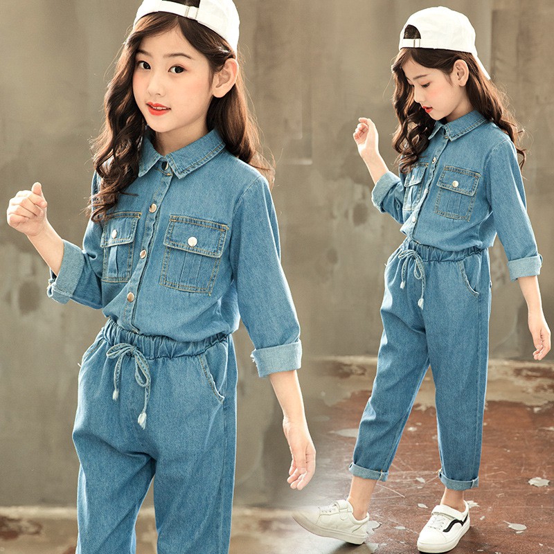 Bộ áo thun + quần jean denim cho bé gái