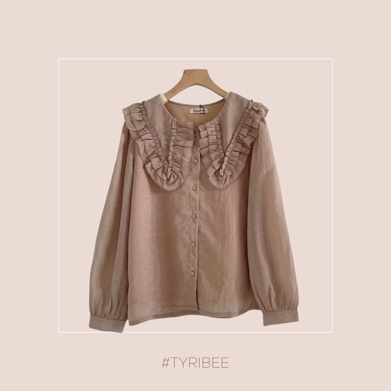 Áo sơ mi nữ cổ sen bèo nhọn cách điệu tay bồng chất voan tằm cao cấp - Sofie Top - Tyribee Clothing