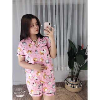 Bộ ngủ pijama kate thái bigsize 75kg - tay ngắn quần ngắn