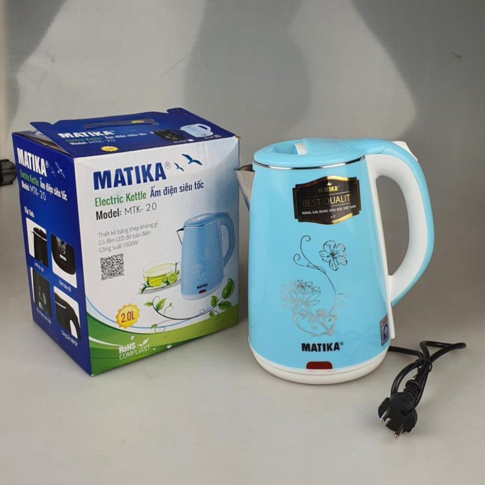 Ấm siêu tốc 2.3L Matika MTK-26 thiết kế 2 lớp cách nhiệt, lòng ấm bằng inox 304 không hoen rỉ