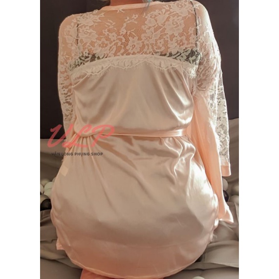 [BIGSIZE_90KG]_DN70_Áo choàng Satin bóng phối ren cổ trang