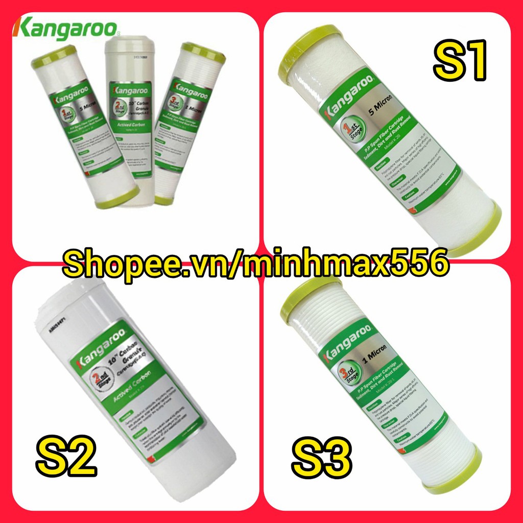 LÕI LỌC NƯỚC KANGAROO CHÍNH HÃNG SỐ 1 2 3 [HÀNG NHÁI CHỊU PHẠT 10TR] GỒM 01 LÕI SỐ 1 - 01 LÕI SỐ 2 - 01 LÕI SỐ 3