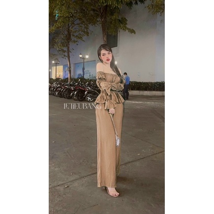 Set Bộ Trễ Vai Đũi Nhún Tay Phồng Quần Ống Rộng Em Comisss