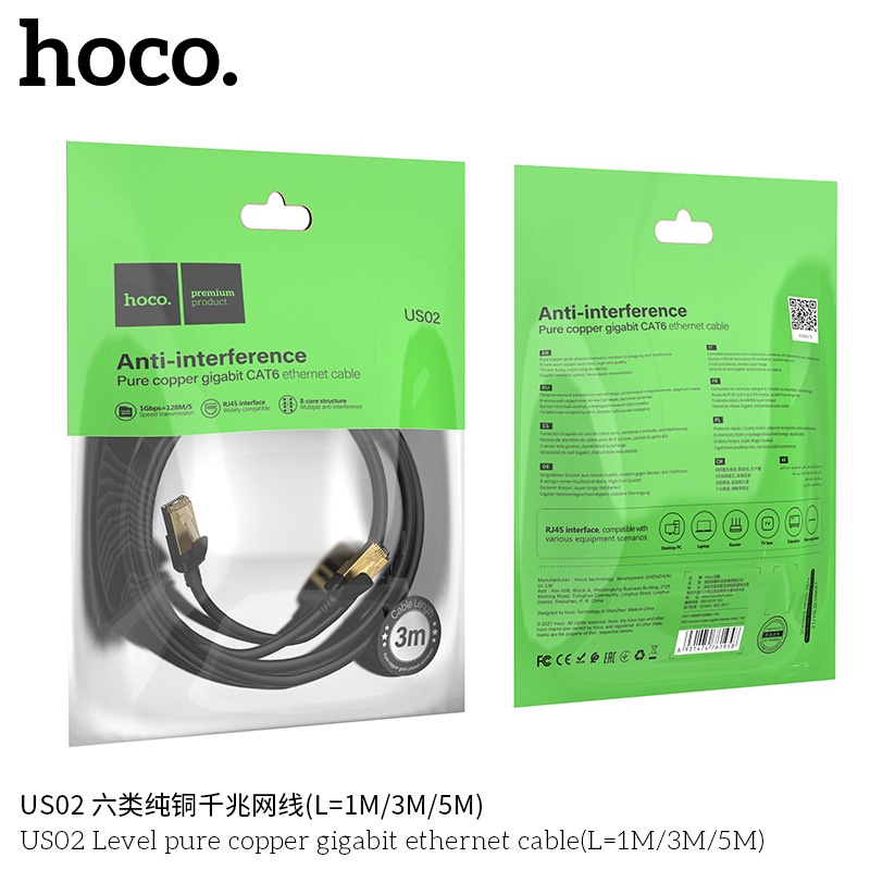 Dây Mạng Lan Hoco US02, Dây Mạng Bấm Sẵn 2 Đầu 3m 5m Chính Hãng Bảo Hành 1 Năm