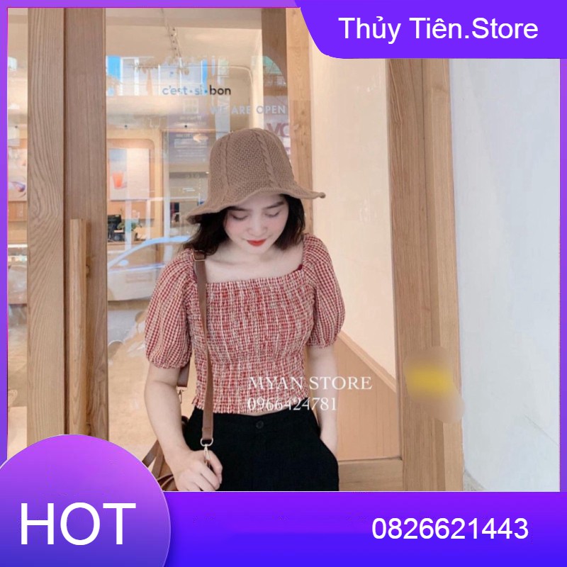 SET ÁO KẺ ĐỎ THỔ CẨM CHUN NGỰC TAY BỒNG MIX QUẦN CULLOTES ĐEN BAY SUÔNG LỠ 💎 👗💝