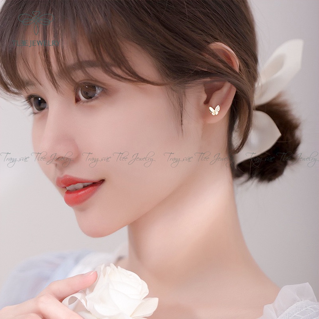 Khuyên tai bạc nữ TLEE hồ điệp nhỏ nạm đá xinh xắn NCJ B0184