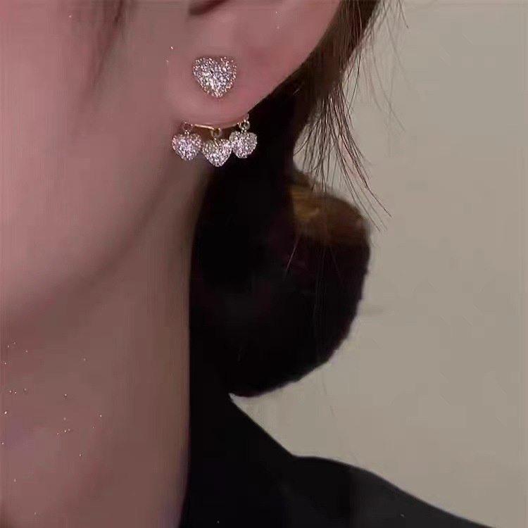 Bông Tai Hình Trái Tim Đính Đá Toàn Diện Bằng Bạc S925