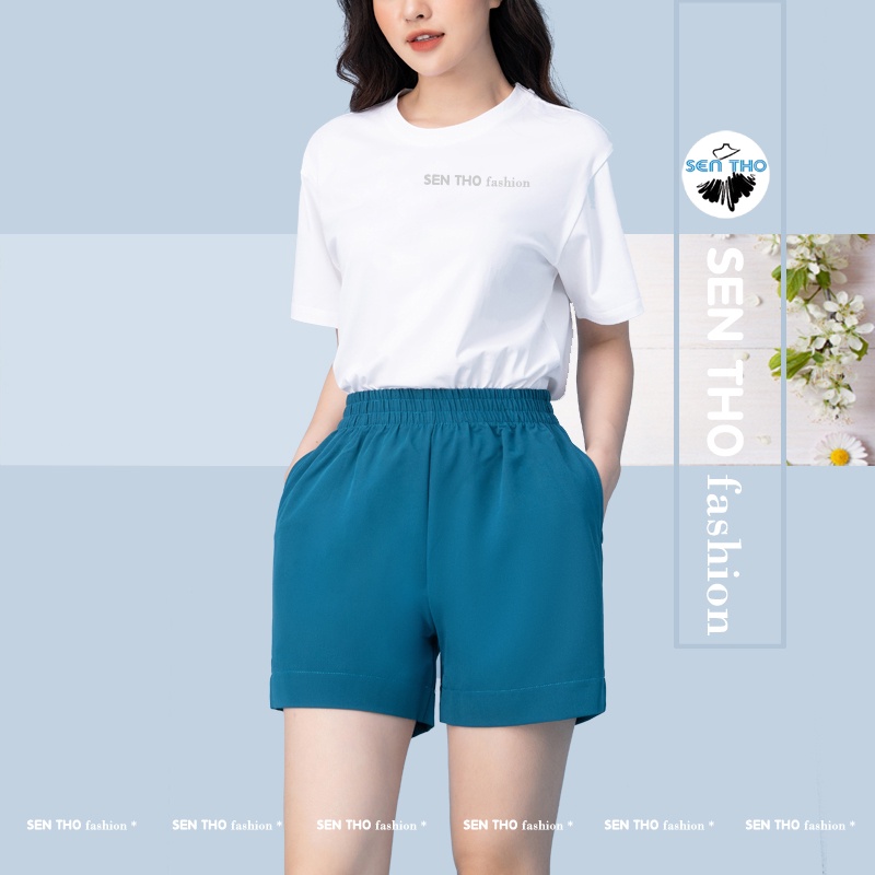 Quần Sooc Bồng Nữ Cạp Chun Năng Động Vải Co Giãn Tốt Short Thể Thao Kiểu Trơn Màu Đen Vàng Đỏ Xanh