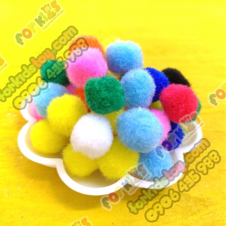 Pom pom, Pom pom màu sắc cho bé chơi, 1.5cm túi 50 viên, thủ công sáng tạo