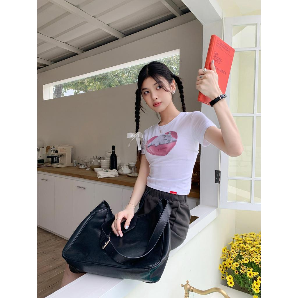 Áo Thun Cổ Tròn Họa Tiết Mèo Đen Phong Cách Hàn Quốc Thời Trang Mùa Hè 62389