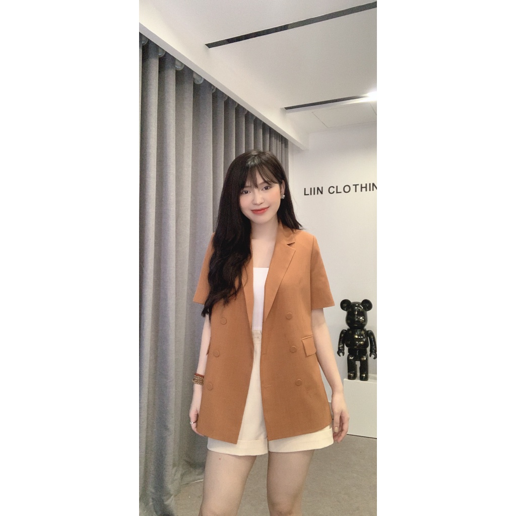 Áo vest công sở màu nâu thiết kế cộc tay kiểu dáng sang trọng, dễ phối đồ Liin Clothing V5462