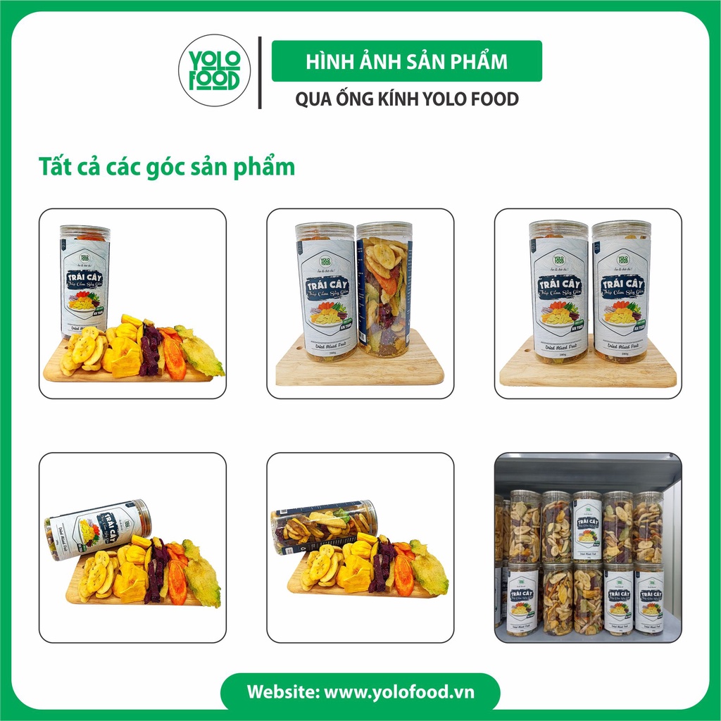 Trái cây sấy thập cẩm 300g YOLFOOD đồ ăn vặt ngon, trái cây hoa quả sấy khô hàng xk giòn thơm chất lượng đóng hộp atvstp