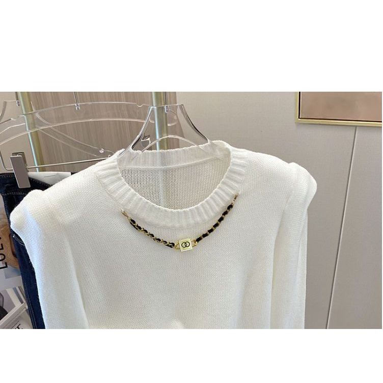 High class white chain knitwear women's 2022 autumn new style temperament slim bottomed top