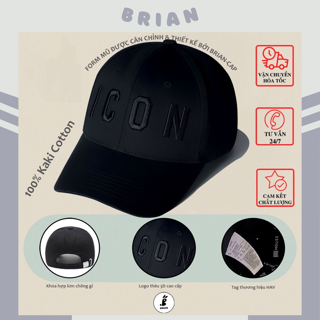 Mũ lưỡi trai ICON, nón kết ICON đen logo đen cao cấp, hàng thiết kế xuất khẩu, dành cho mọi lứa tuổi cả nam và nữ.
