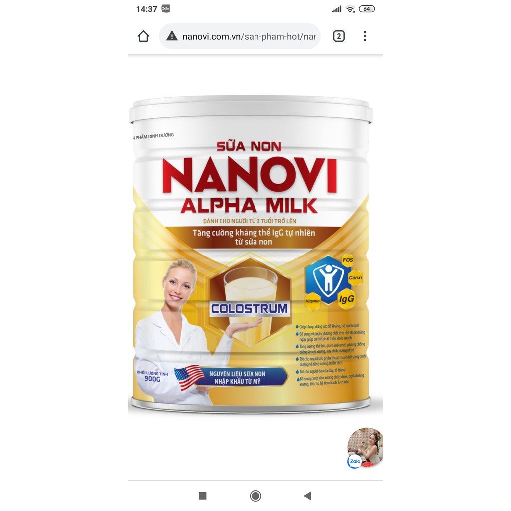 [Combo 3hộp] Sữa Non Nanovi  Alpha Milk [900gr/hộp] - Giúp tăng sức đề kháng, phục hồi nhanh sức khỏe, date
