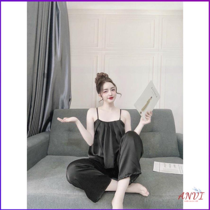 Đồ Bộ Mặc Ở Nhà ANVI, Đồ Bộ Nữ Quần Dài Lụa 2 Dây Áo Xếp Ly Ngực Đẹp Vải Mát Ít Nhăn Dưới 55kg Nhiều Màu . | BigBuy360 - bigbuy360.vn