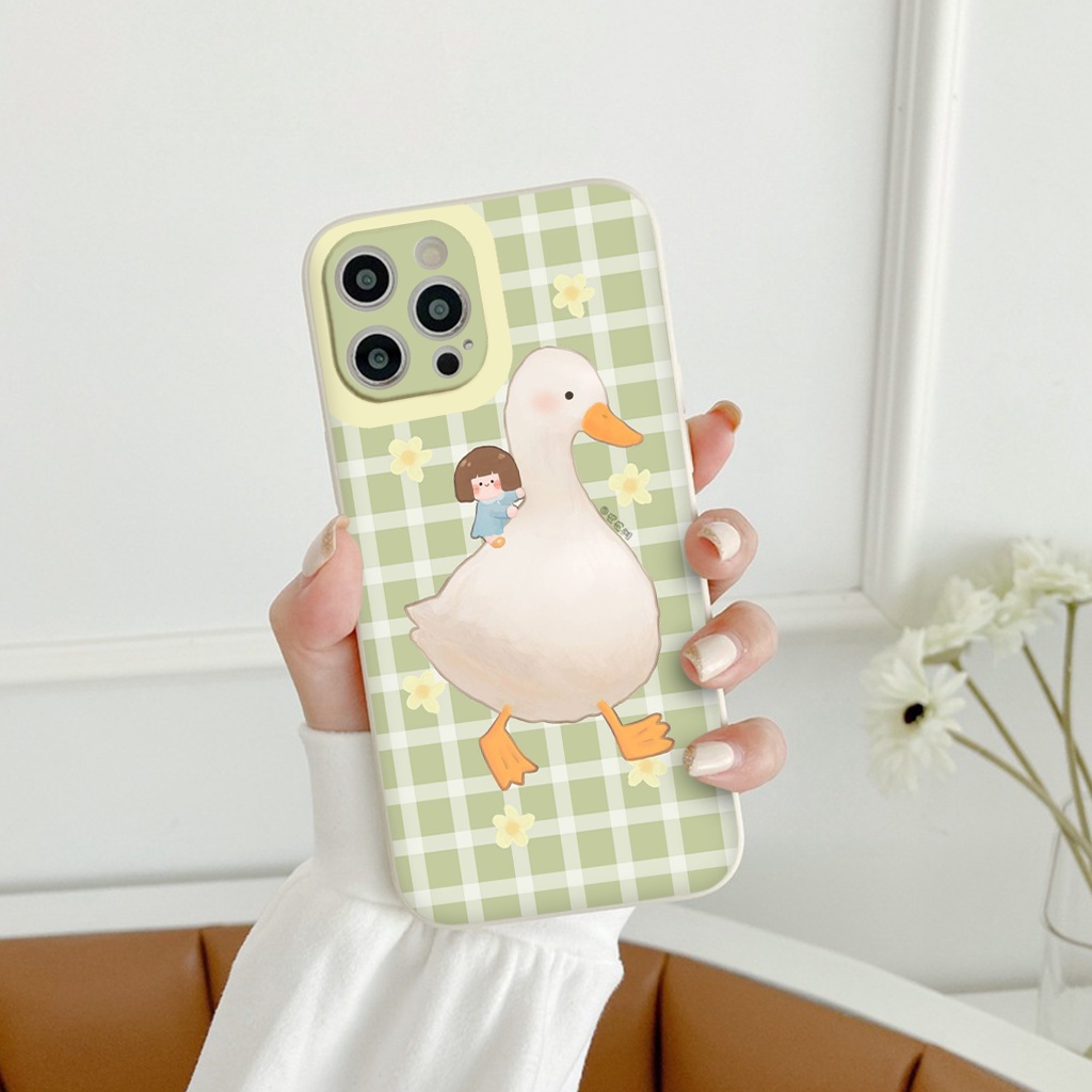 Ốp lưng iphone vịt trắng caro hoa đẹp dễ thương kiểu Hàn Quốc 6/6s/6plus/6splus/7/8/7plus/8plus/11/11pro/12/13/pro/max