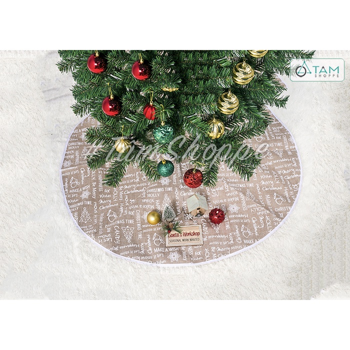 Khăn trải che gốc cây thông Noel in chữ Christmas Time ĐK60cm X-DCGCT-02