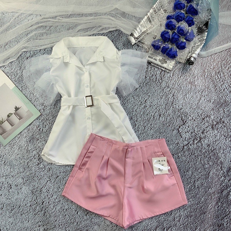 [Mã 151FASHIONSALE1 giảm 10K đơn 50K] Áo sơ mi phối lưới