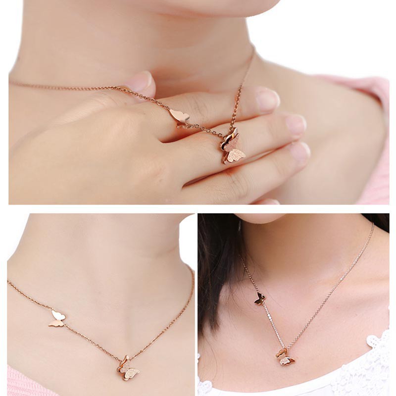 Dây chuyền thép titan mạ vàng hình 2 chú bướm xinh xắn