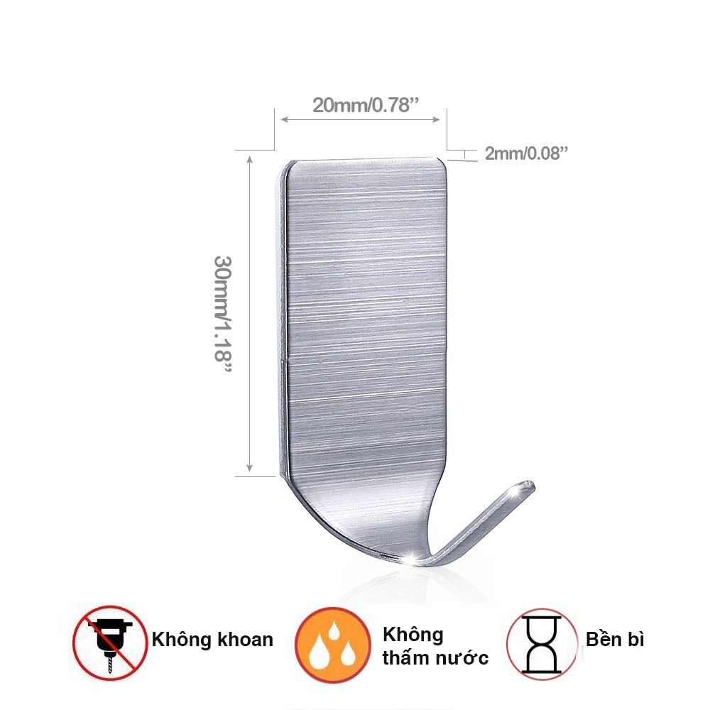 Combo 12 móc inox dán tường gạch men siêu dính kèm keo dán 3M - móc dán tường inox 304 gạch men