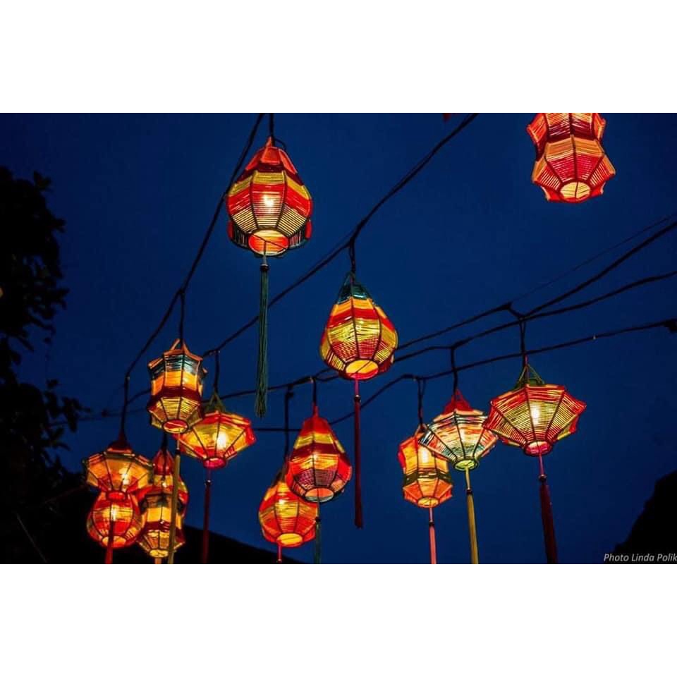 Đèn lồng Hội An khung sắt đan dây đủ màu chống nước treo ngoài trời trang trí size 20CM