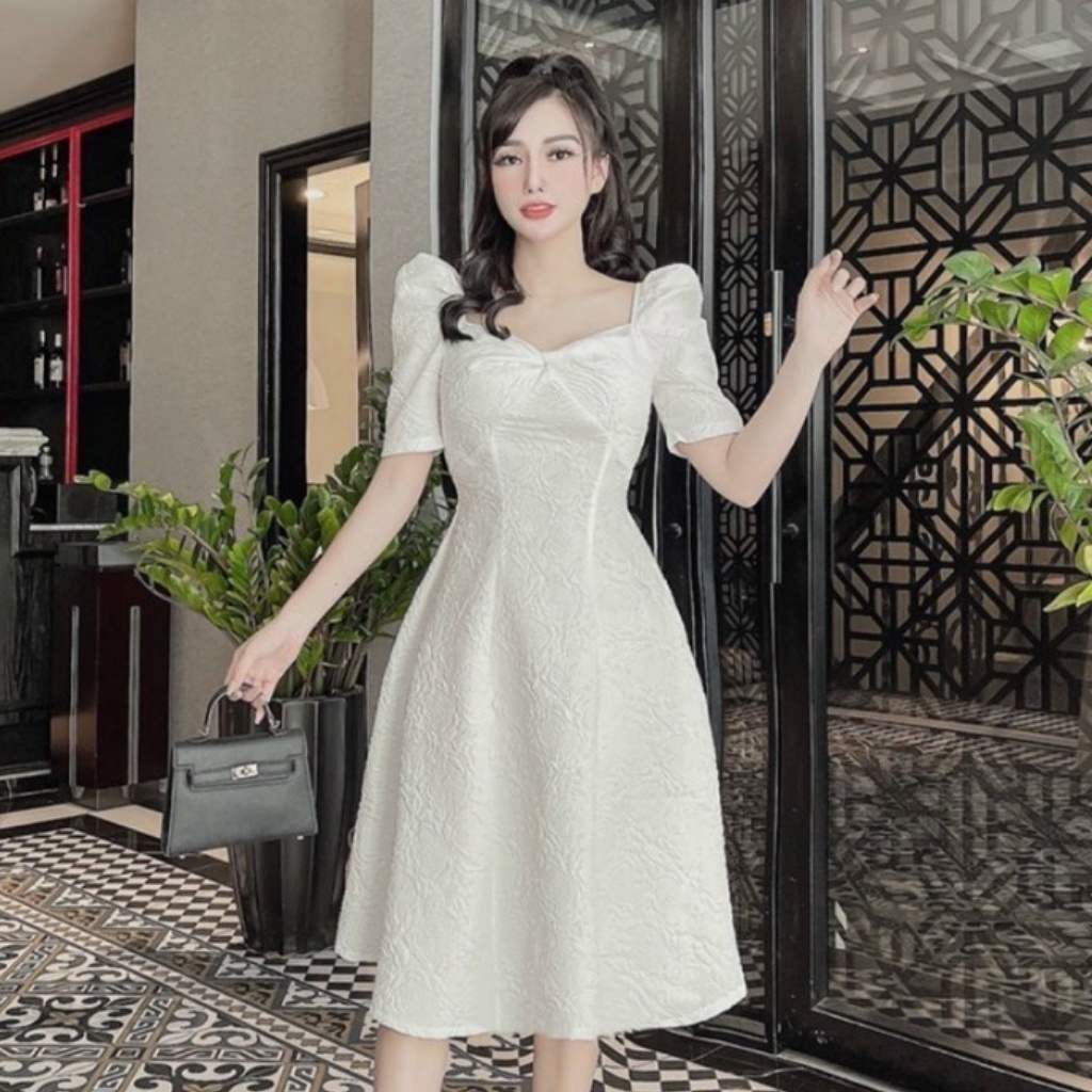 Váy nữ xòe thiết kế cổ vuông, đầm xòe xốp trẻ trung sang chảnh HN Clothing V27 | BigBuy360 - bigbuy360.vn