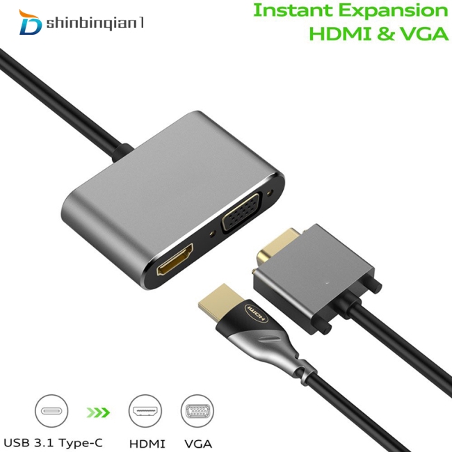 Bộ chuyển đổi USB 3.1 Type-C sang HDMI VGA 2 trong 1 độ phân giải 4K cho màn hình