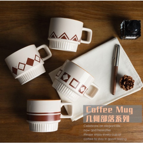 Cốc ly sứ họa tiết trắng nâu sang trọng dung tích 320 ml phong cách Bắc Âu nhiều mẫu mã dùng để pha trà, cà phê - Ráp