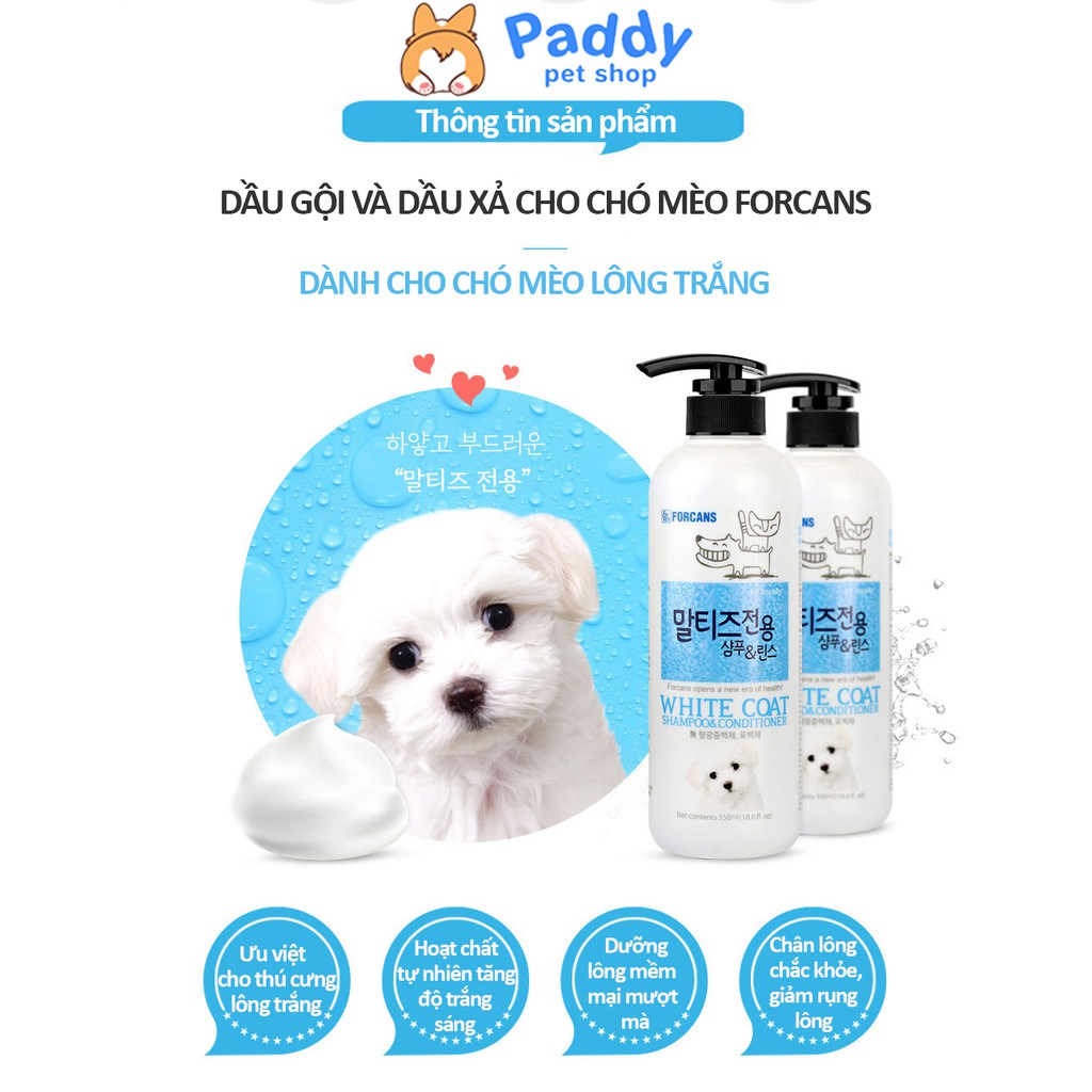 Dầu Gội Và Xả Cho Chó Lông Trắng Forcans White Coat 550ml