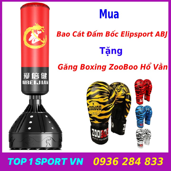 Bao trụ cát đấm bốc boxing tự đứng Elipsport ABJ chính hãng tặng thêm găng boxing zooboo hổ vằn cao cấp trị giá 350K